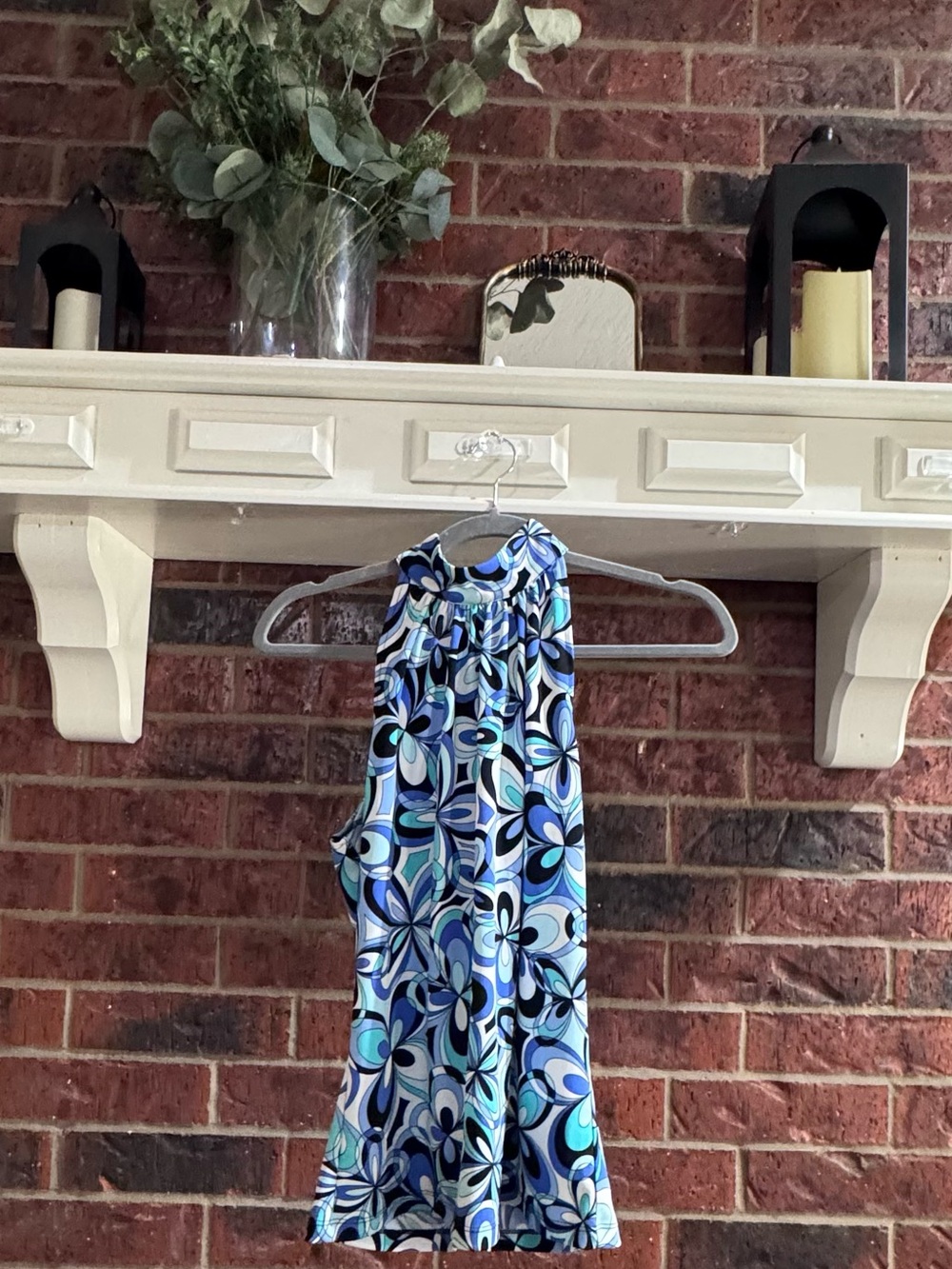 Michael Kors Size M Halter Top with Abstract Blue-Green Print